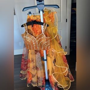 Floral Lengha with rhinestone top